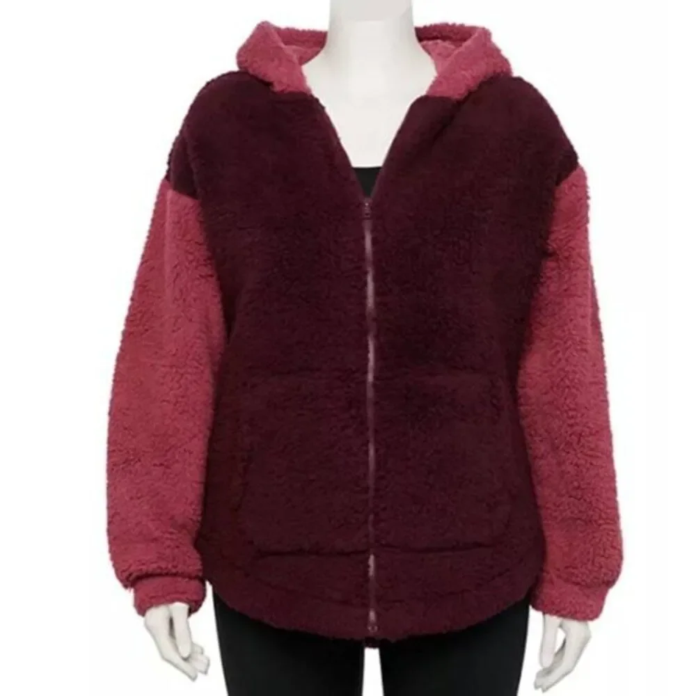 Women's Plus Size Super Soft Full‎ Zip Sherpa Hoodie Jacket